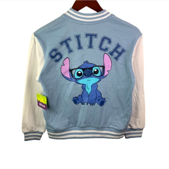 Disney Stitch Girls Blue & White Zip Up Varsity Jacket Size 10/12 NWT - Picture 4 of 6